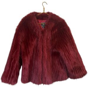 Sin Faux Fur Jacket S Burgundy Y2K Coquette Holiday Glam Mob Wife Vintage Vibes